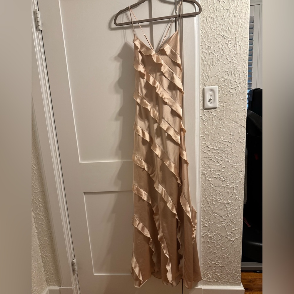 Show Me Your Mumu Romance Ruffle Dress in Luxe Champagne Satin Size Small